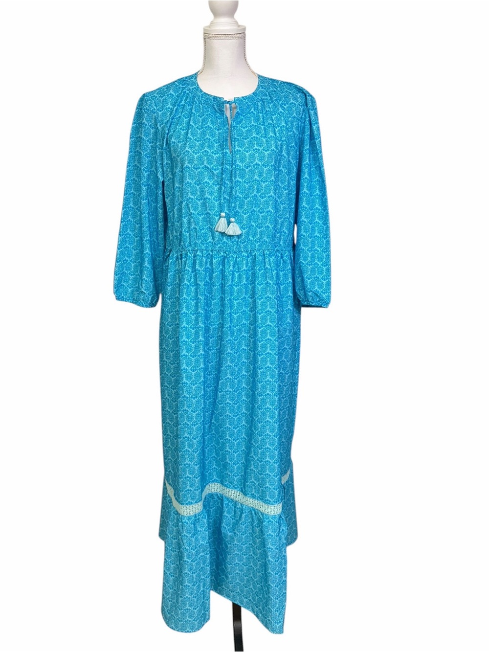 Cabana life Blue XL Swim Maxi Dress Coverup Long Sleeve Tassels Turquoise